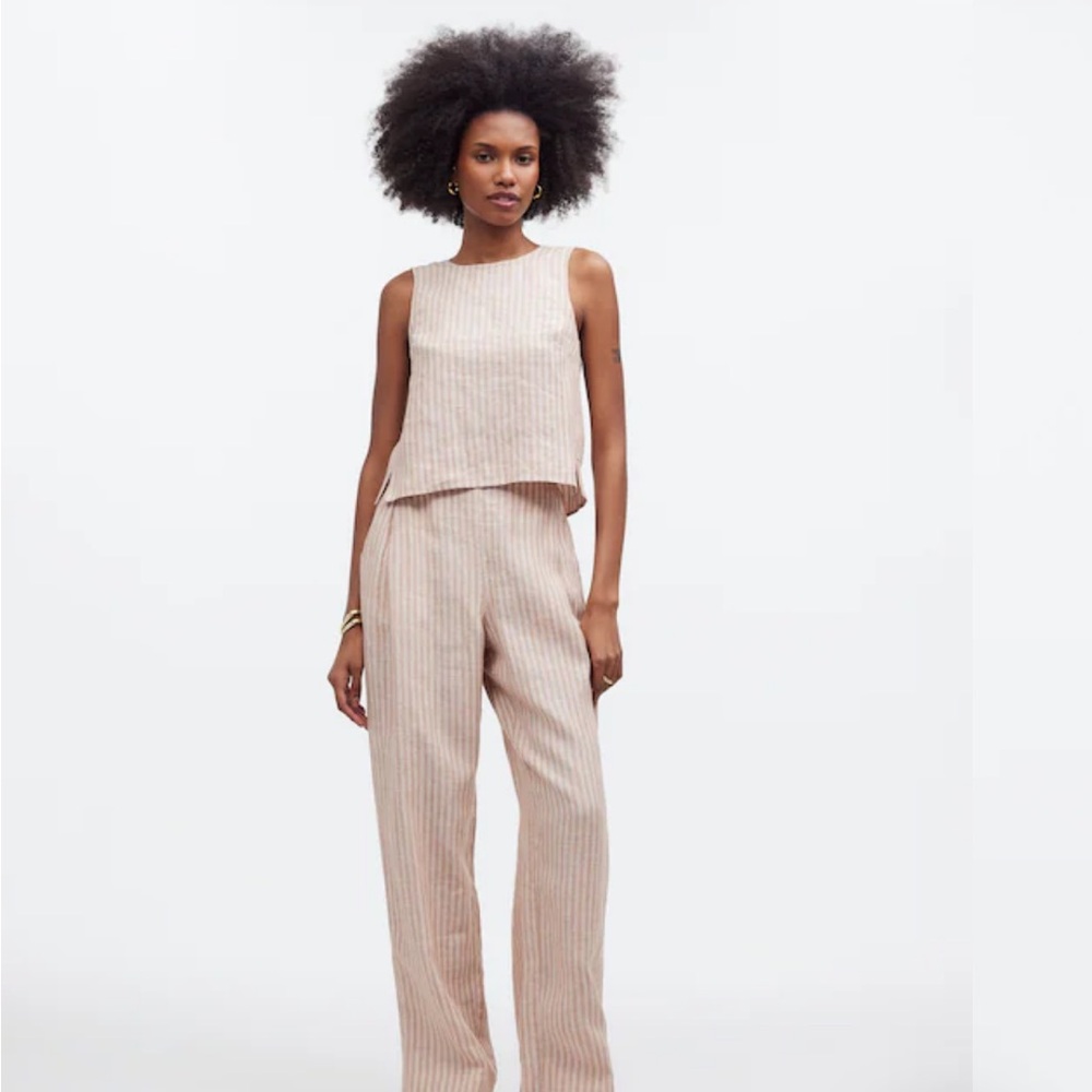 Madewell Tie-Back Scoopneck Top in 100% Linen brown stripped - Picture 4 of 10